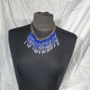 Gold tone with blue beads statement piece necklace